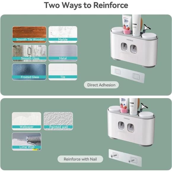 Toothbrush Holders with Toothpaste Dispenser Wall Mounted for Bathroom - Picture 6 of 7